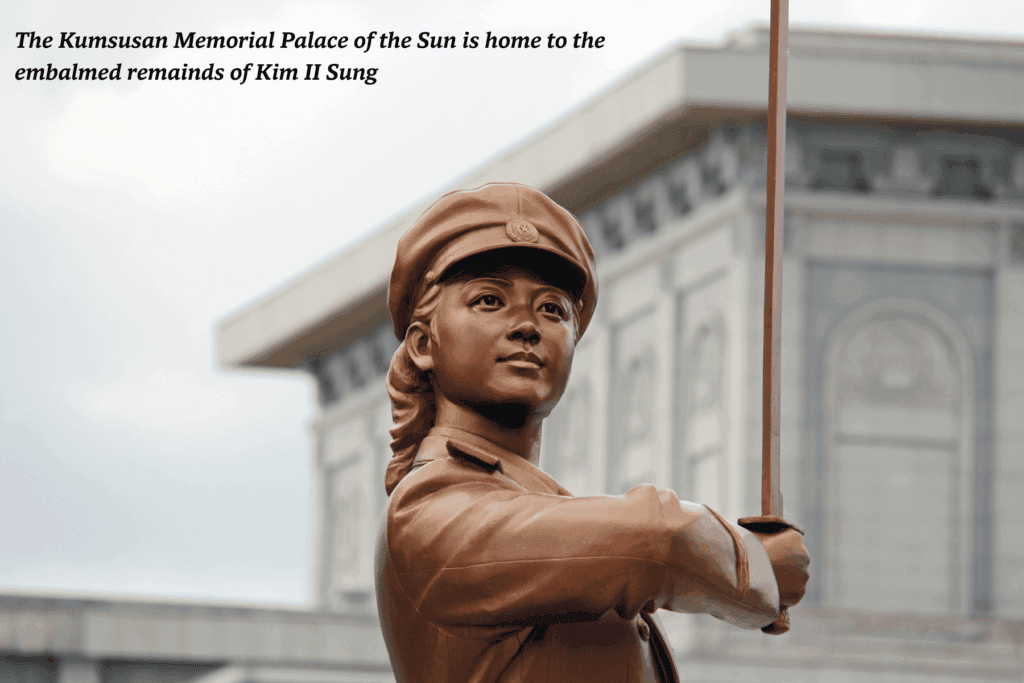 Statue of a female soldier at the Kumsusan Memorial Palace of the Sun in Pyongyang, North Korea - reasons to visit North Korea