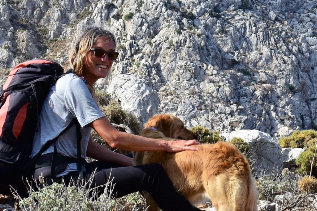 author jennifer barclay and her dog lisa in greece