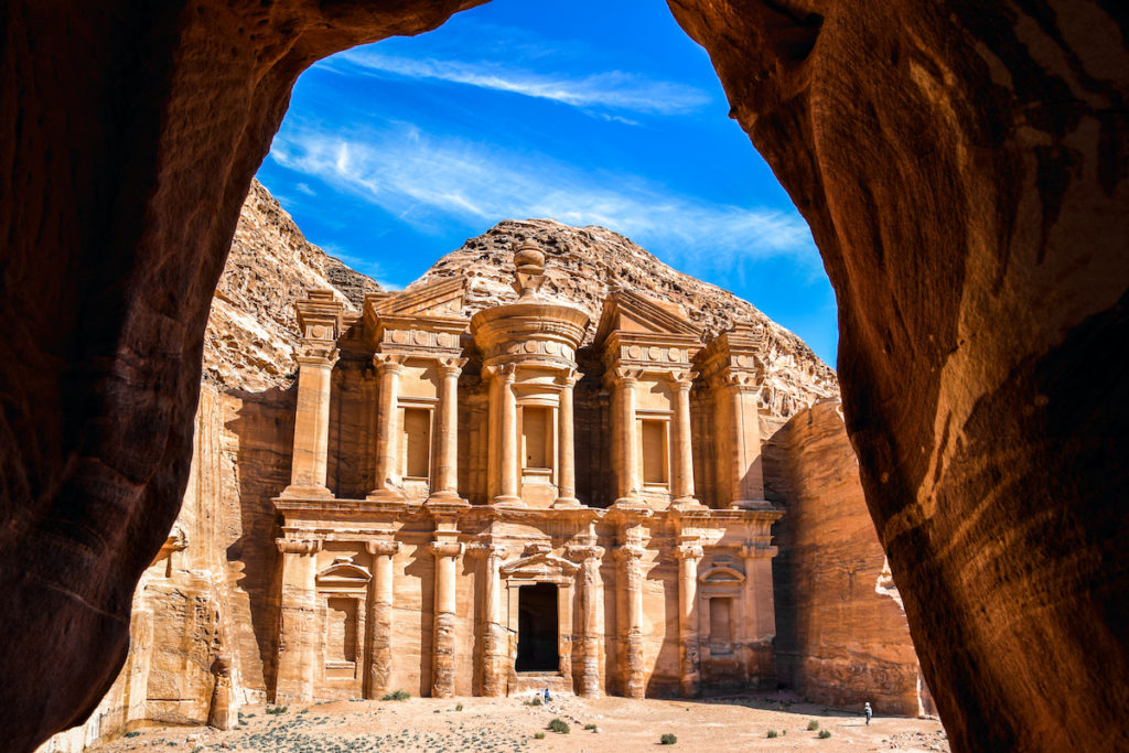 View from Ad Deir Cave Petra Jordan by tenkl Shutterstock, travel winter sun