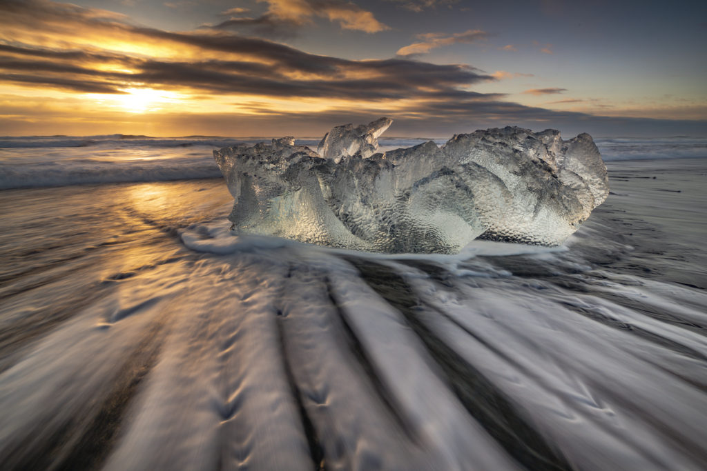 Picture Viking Ocean Waves Sunset at Black Sand Beach Iceland Framed Print 