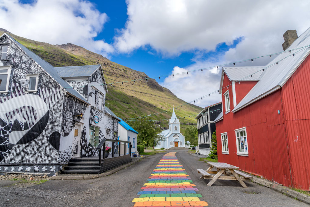 Colourful path in Seydisfjordur, Iceland ring road itinerary 