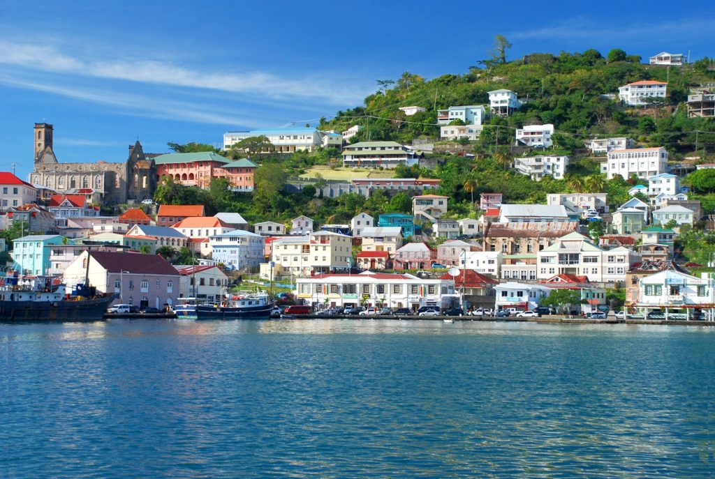 Colourful houses line the shore of St George's in Grenada. 