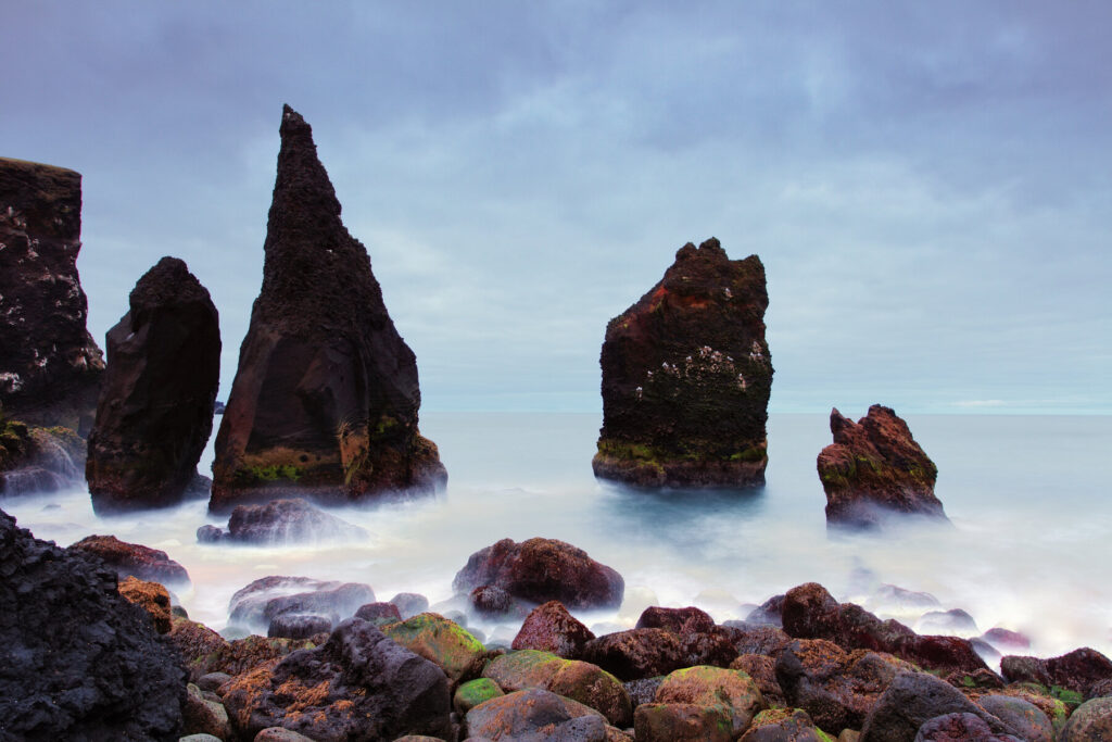 rocks in the water along the Reykjanes Peninsula, Iceland 