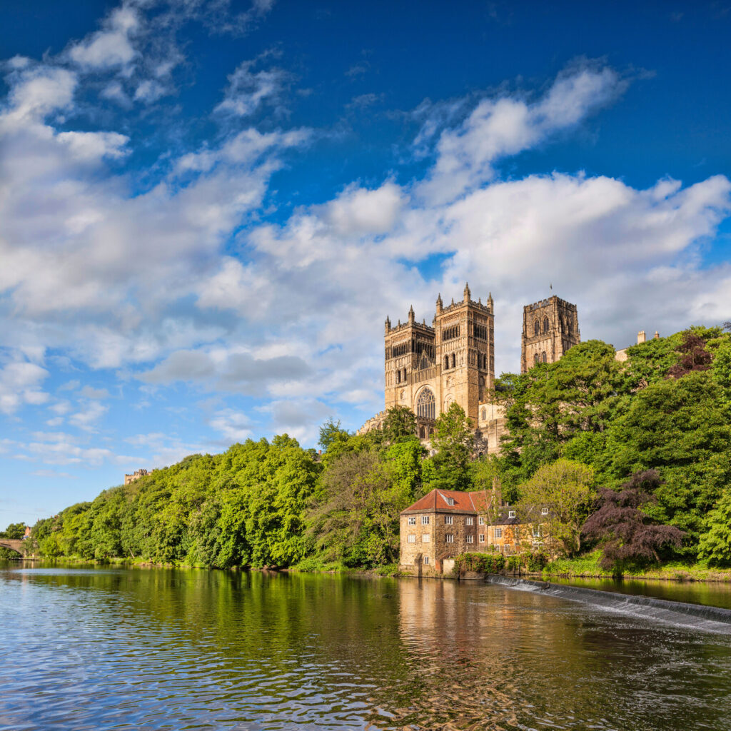 Durham Cathedral sits on the water. 