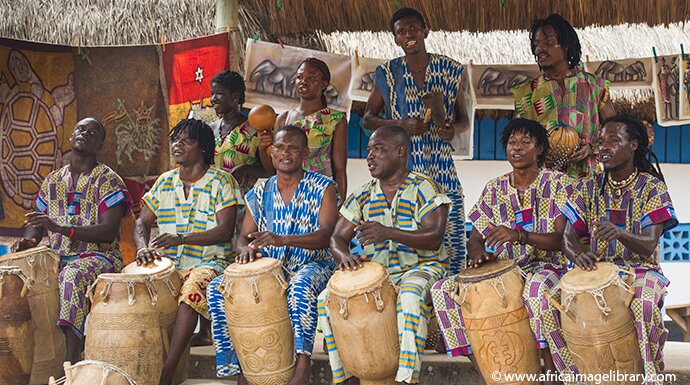 Festivals in Ghana feature drummers. 