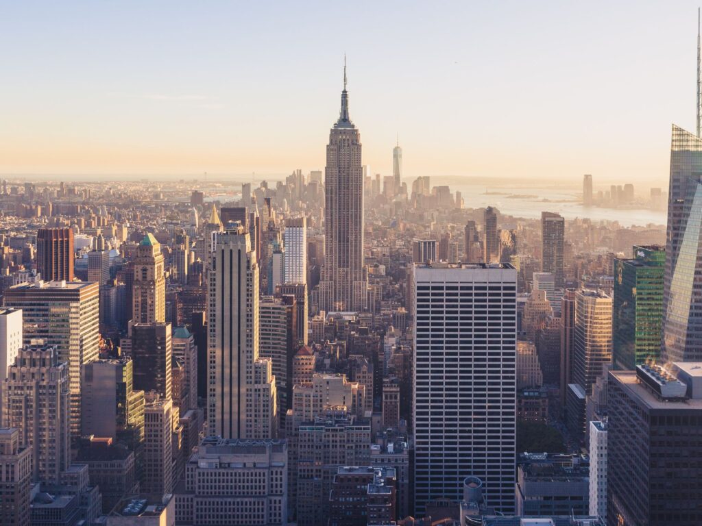 The Empire State Building stands out on the New York City skyline 