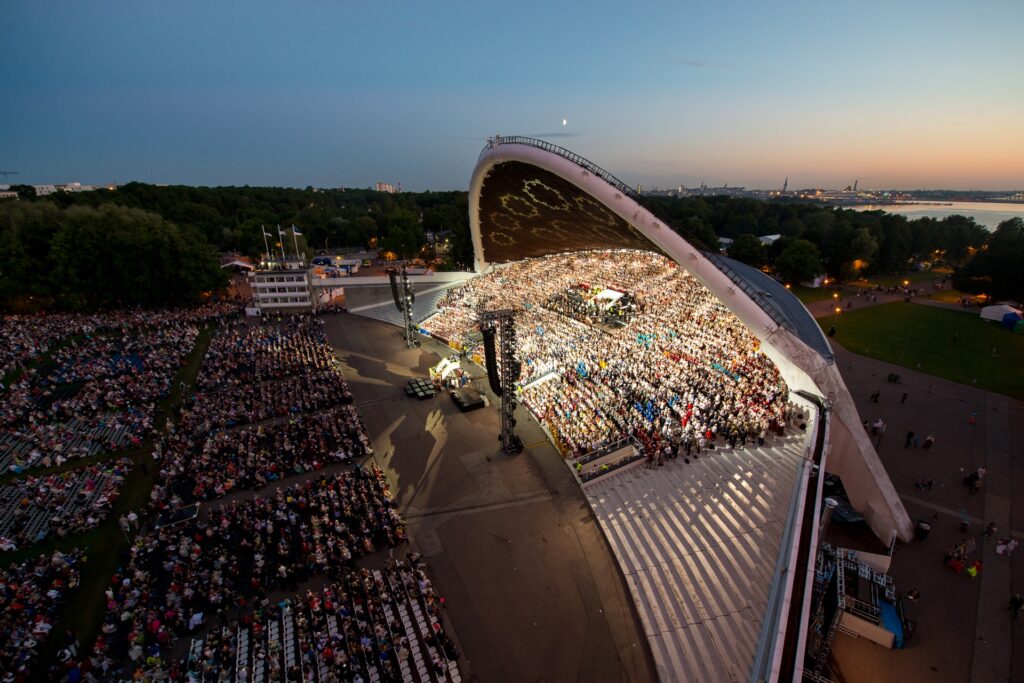 The Song Festival Amphitheatre in Tallinn filled with visitors. 