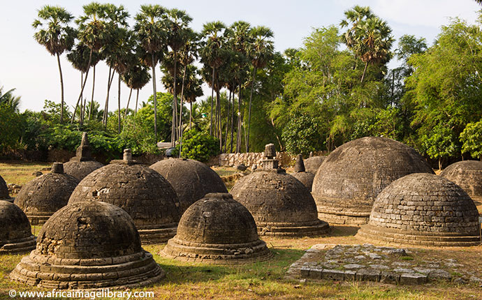 Mysterious dagobas line the ground at Kantharodai in Jaffna, Sri Lanka 