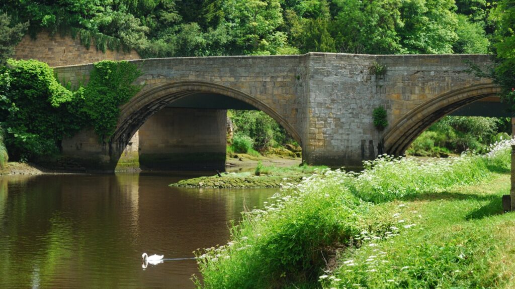 Medieval bridge in Warkworth Northumbria 