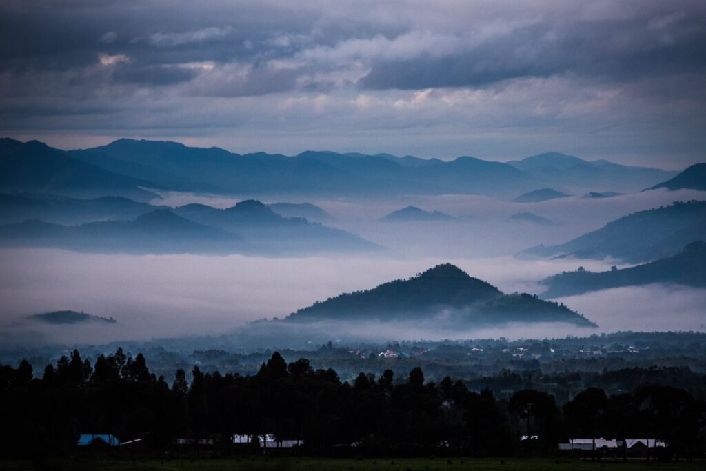 Photograph of a misty dawn in Rwanda.