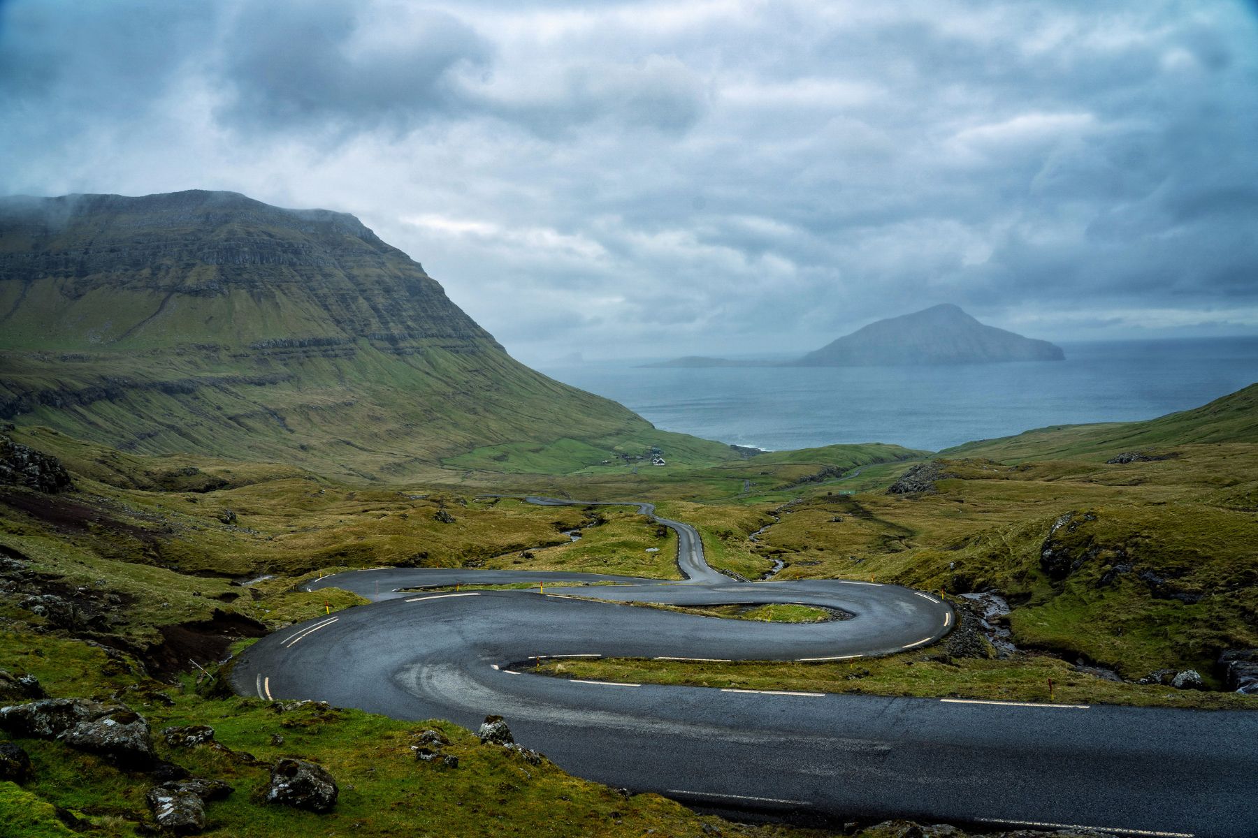 A road winding through the Faroe Islands.