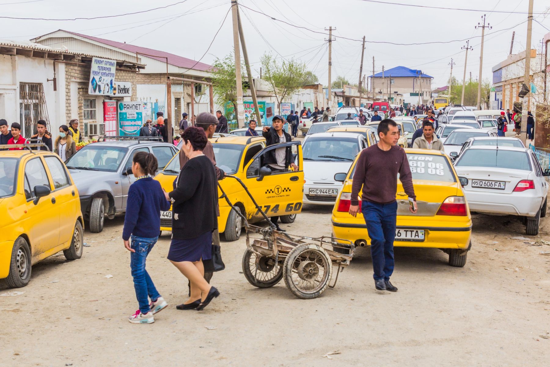 A shared car station in Kungrad, Karakalpakstan