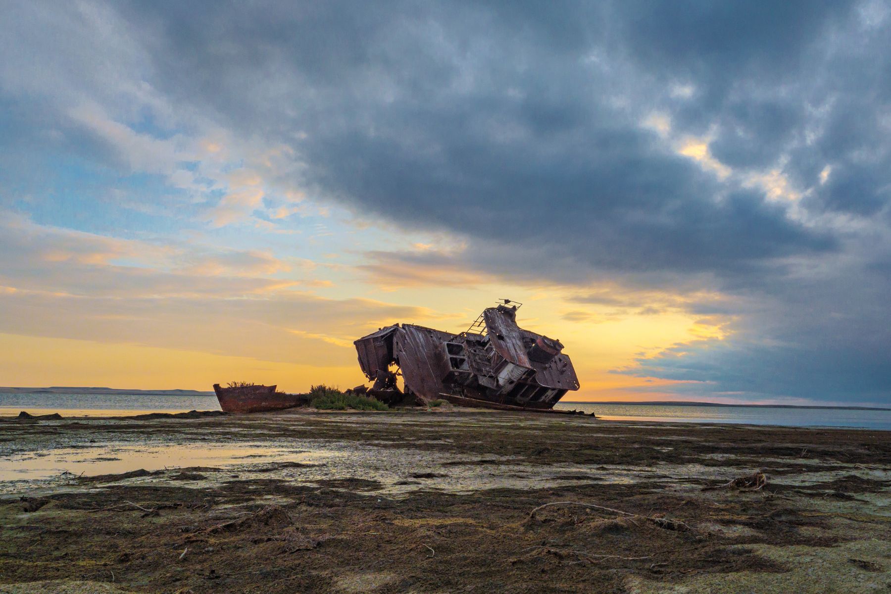 Shipwreck in the drying Aral Sea, Karakalpakstan