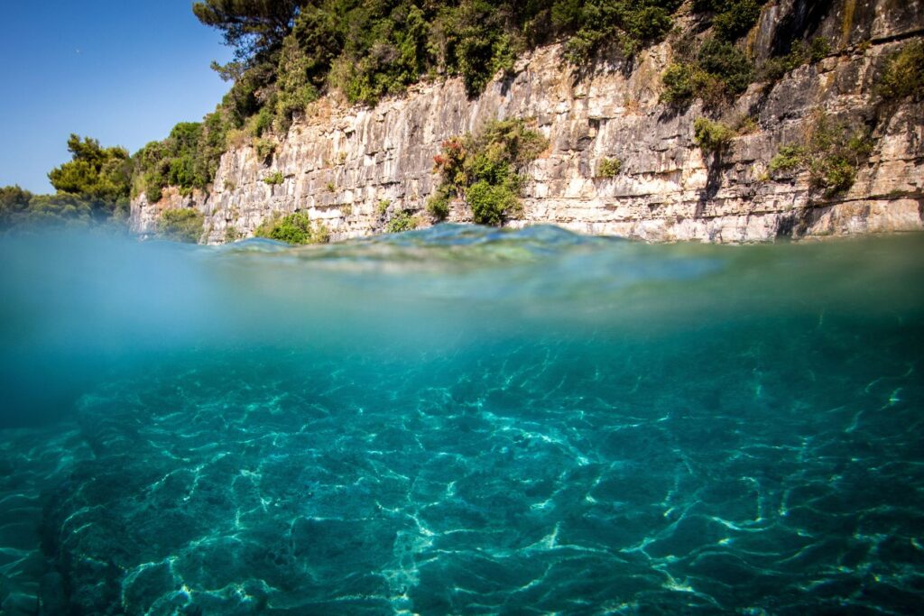 Half-submerged view of cliffs in Istria, Croatia