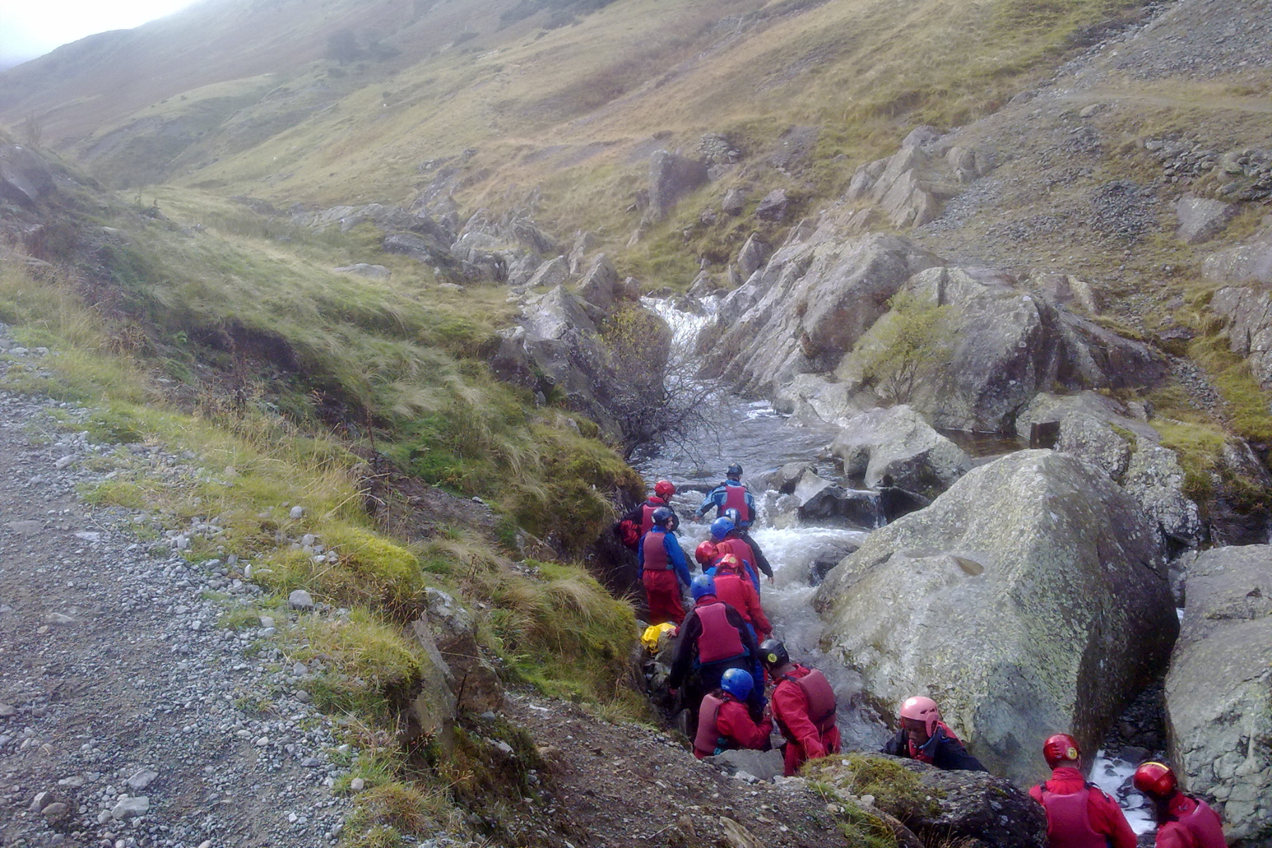 A group canyoning in Glenridding, United Kingdom