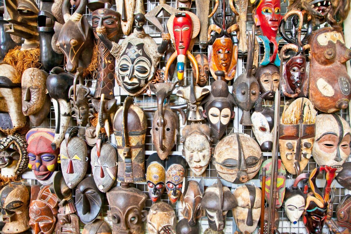 A mask display from a market in Nairobi, Kenya