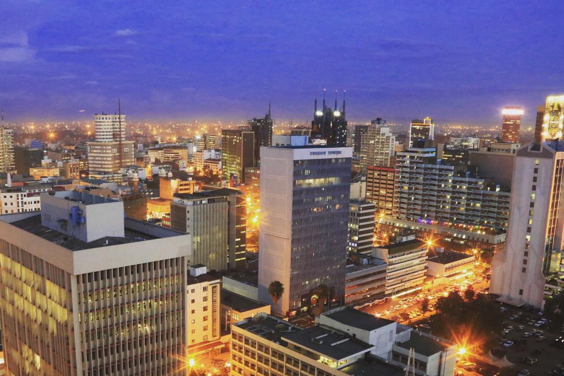 The Nairobi skyline in twilight, Kenya