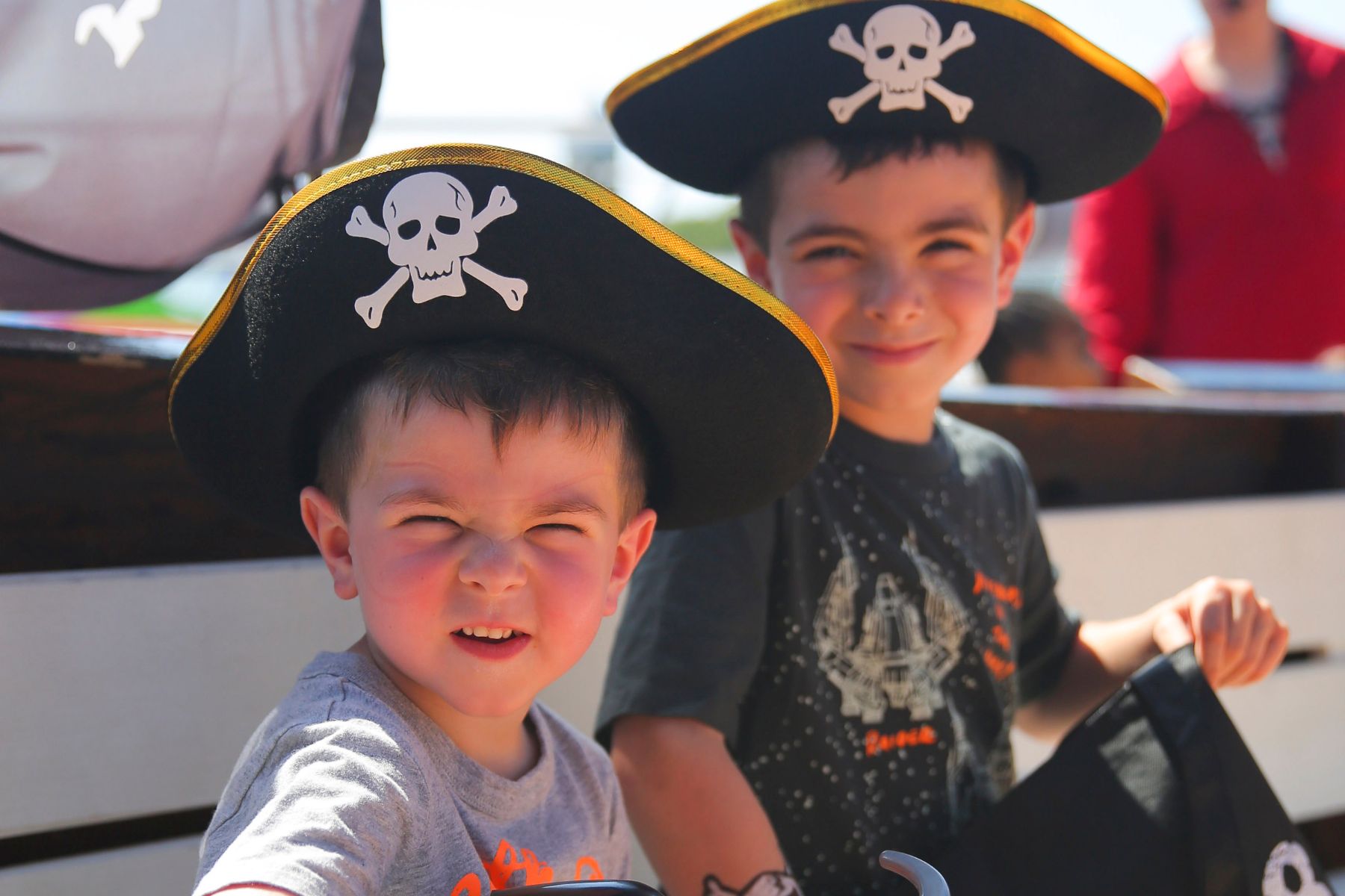 Two children in pirate hats at Salty Sam's Pirate Cruise in Fort Myers, Florida