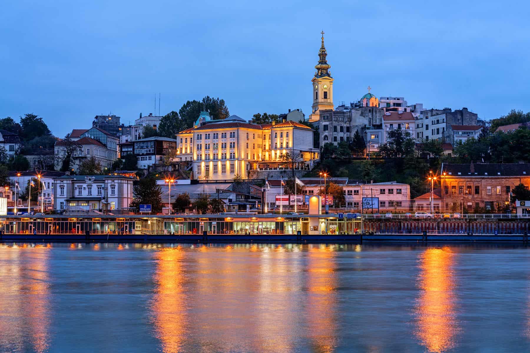 A panorama of the city of Belgrade, seen from the River Sava, Serbia