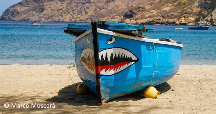 A brightly coloured boat at Tarrafal de Monte Trigo Cape Verde