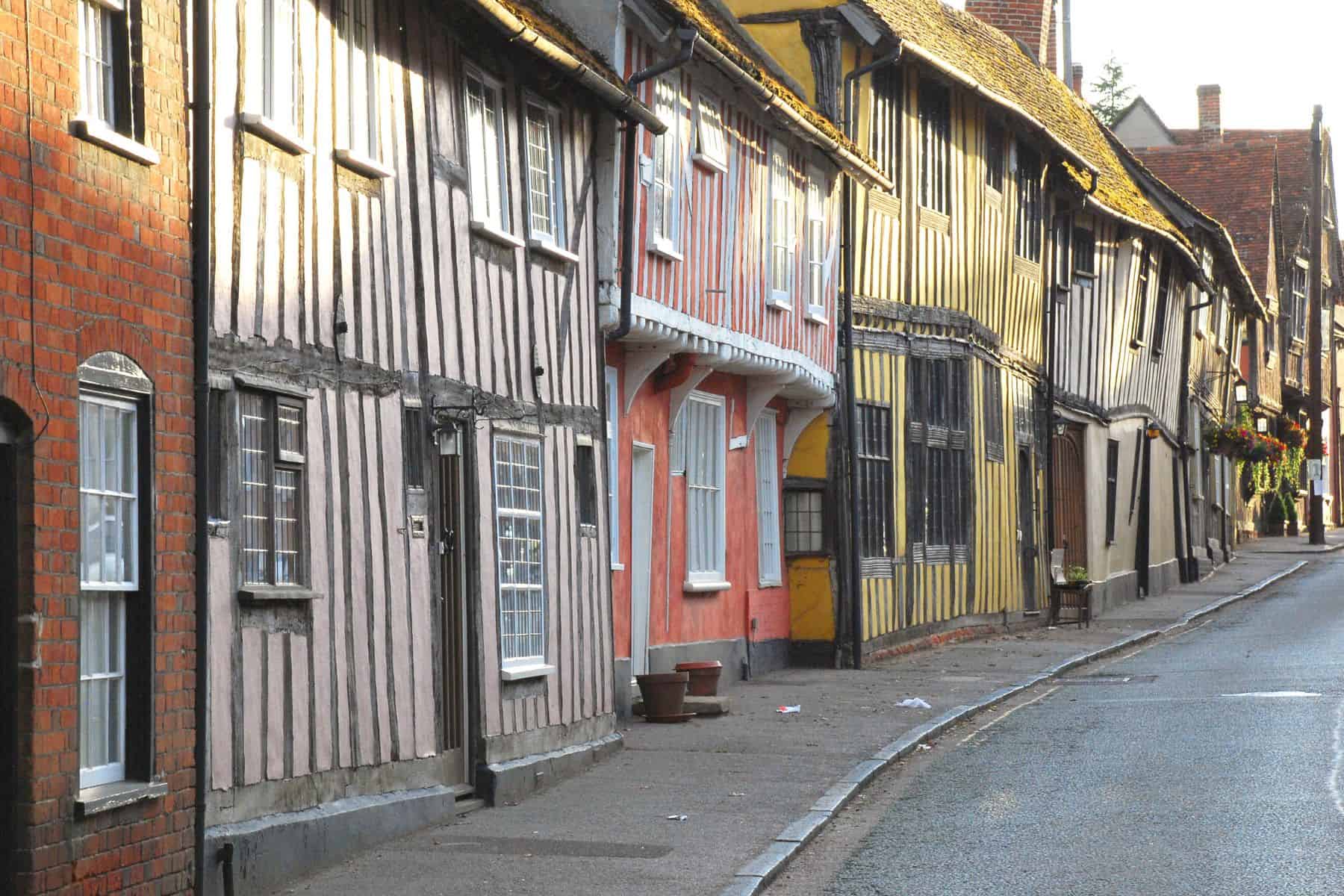 A street of colourful houses in Lavenham, Suffolk