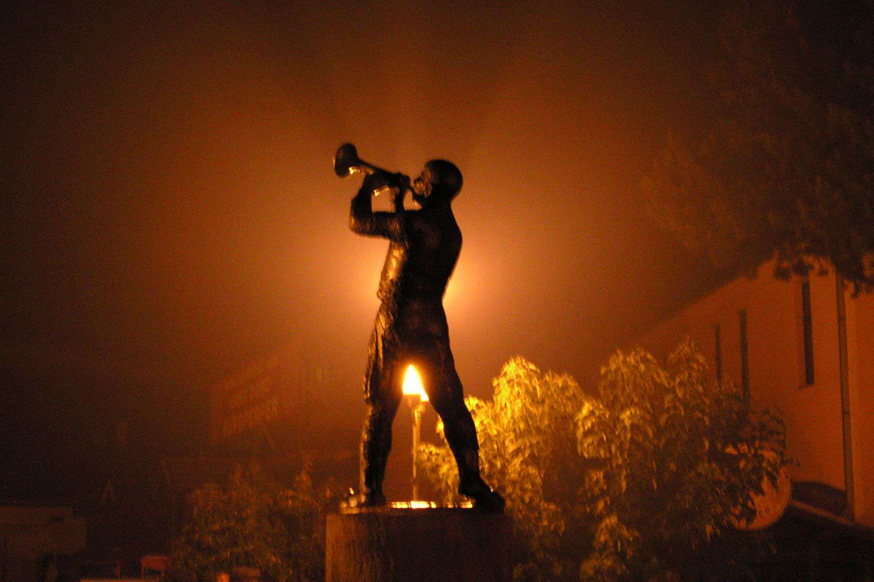 A statue to a trumpeter in Guča, Serbia