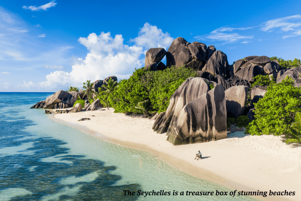 Huge rocks on a beach in the Seychelles 