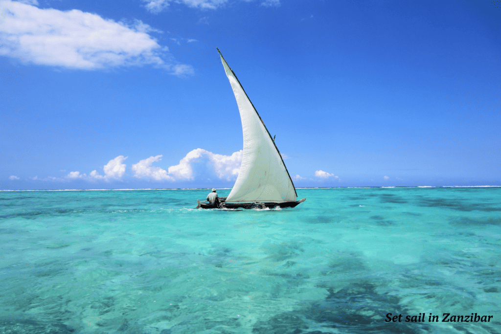 Boat sails on the sea in Zanzibar 