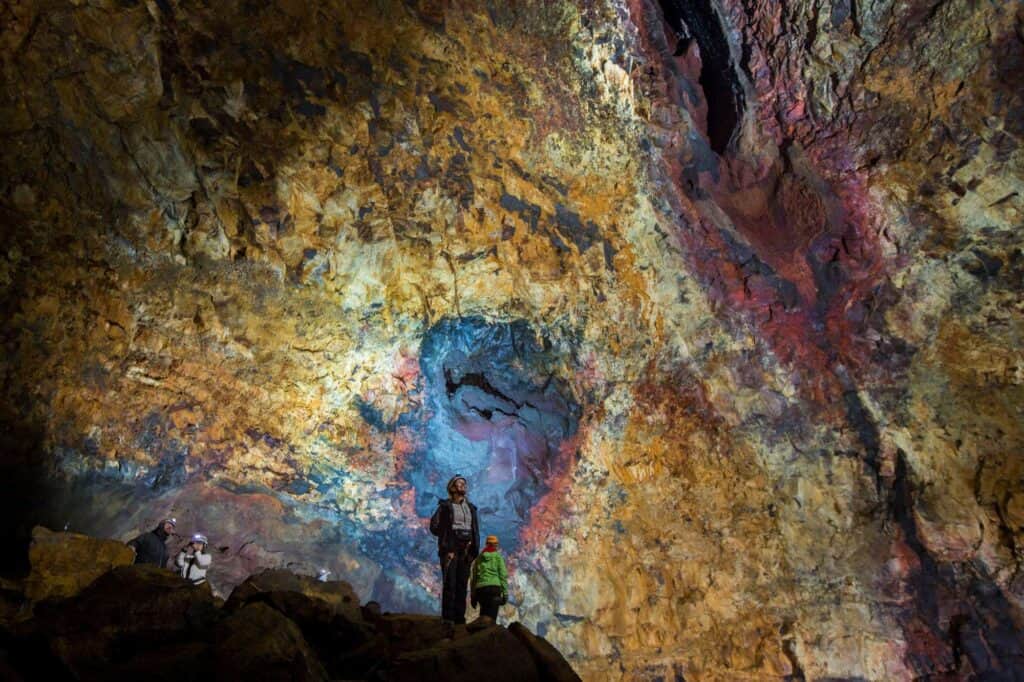 People inside Thrihnukagigur volcano in Iceland 