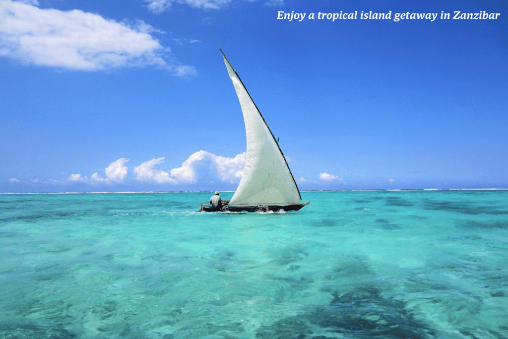 Boat on blue sea in Zanzibar 