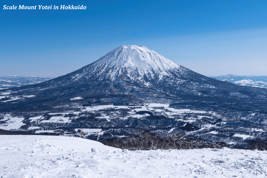 Mount Yotei covered in snow in Hokkaido, Japan 
