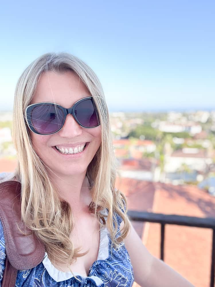 Abigail King smiles above the Santa Barbara skyline, California 