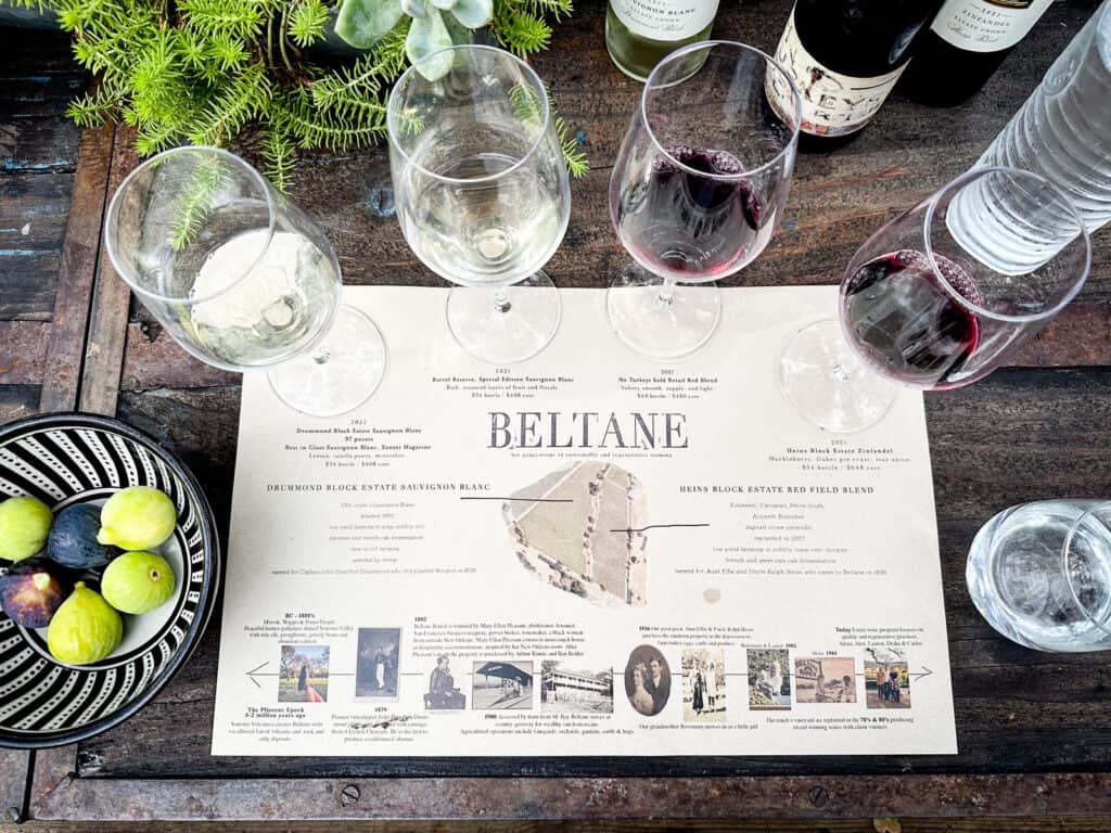 A flight of wine at Beltane Ranch in Sonoma, California 