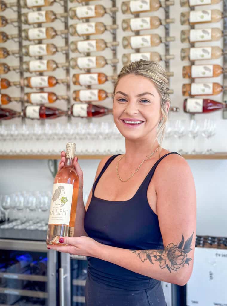 Torrey demonstrates a rose wine flight in La Lieff in the FunkZone Santa Barbara