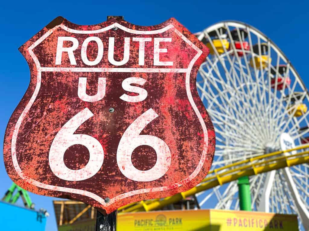 Route 66 sign on Santa Monica Pier