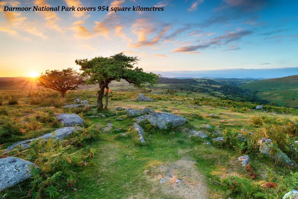 Dartmoor National Park in Devon at sunset