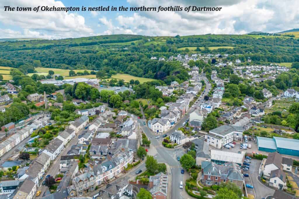 An aerial view of Okehampton in Devon