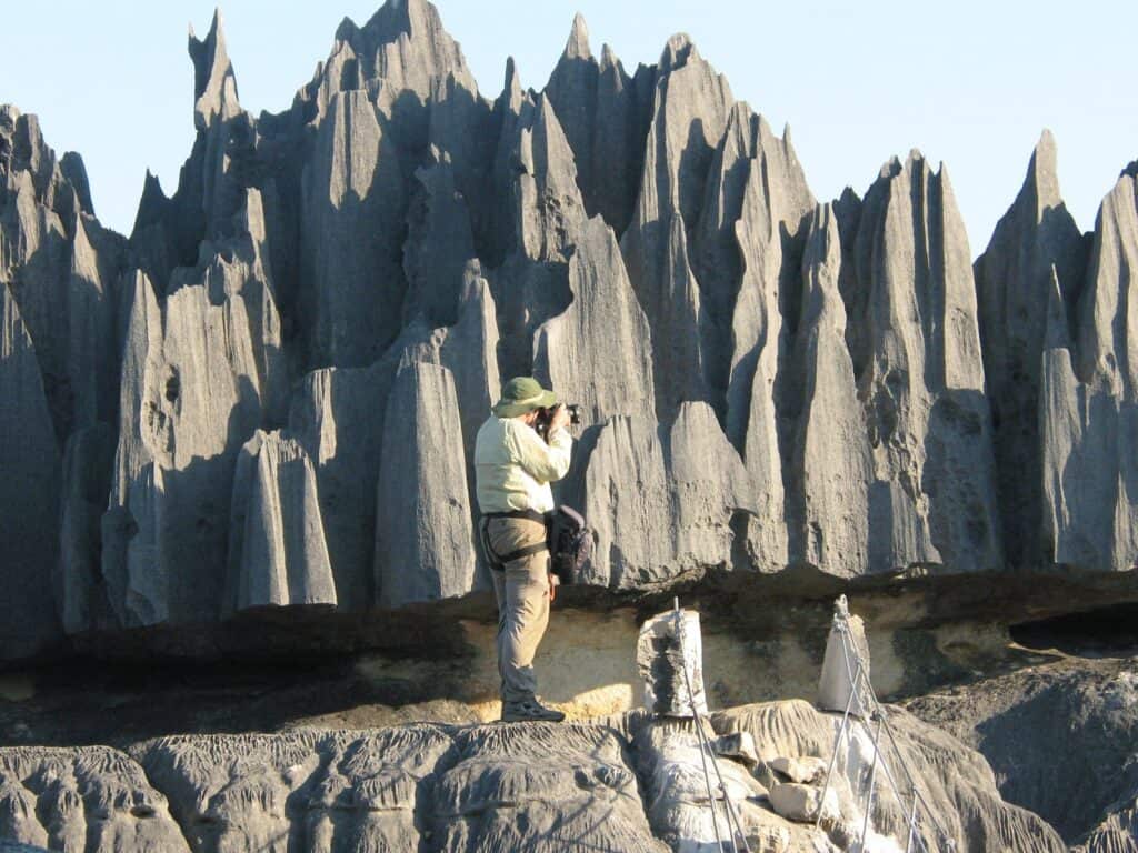 Photographer in Tsingy de Bemaraha National Park, Madagascar 