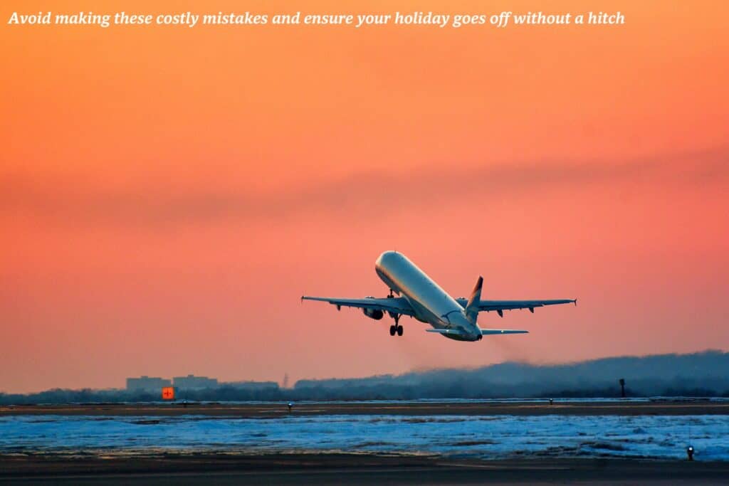 Plane taking off at sunset 