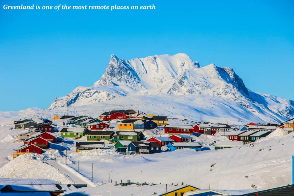 Colourful houses beneath a mountain in Nuuk, Greenland