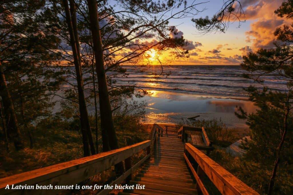 Sun setting over the sea on Saulkrasti beach, Latvia 