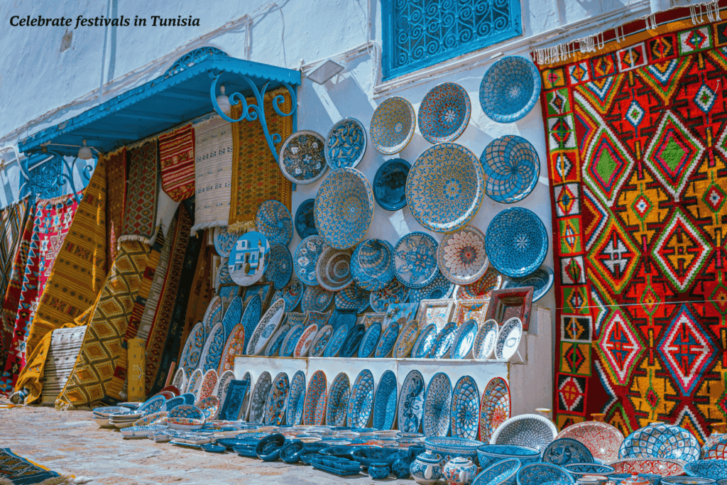 Plates and carpets for sale in Tunisia market - best places to travel in 2026