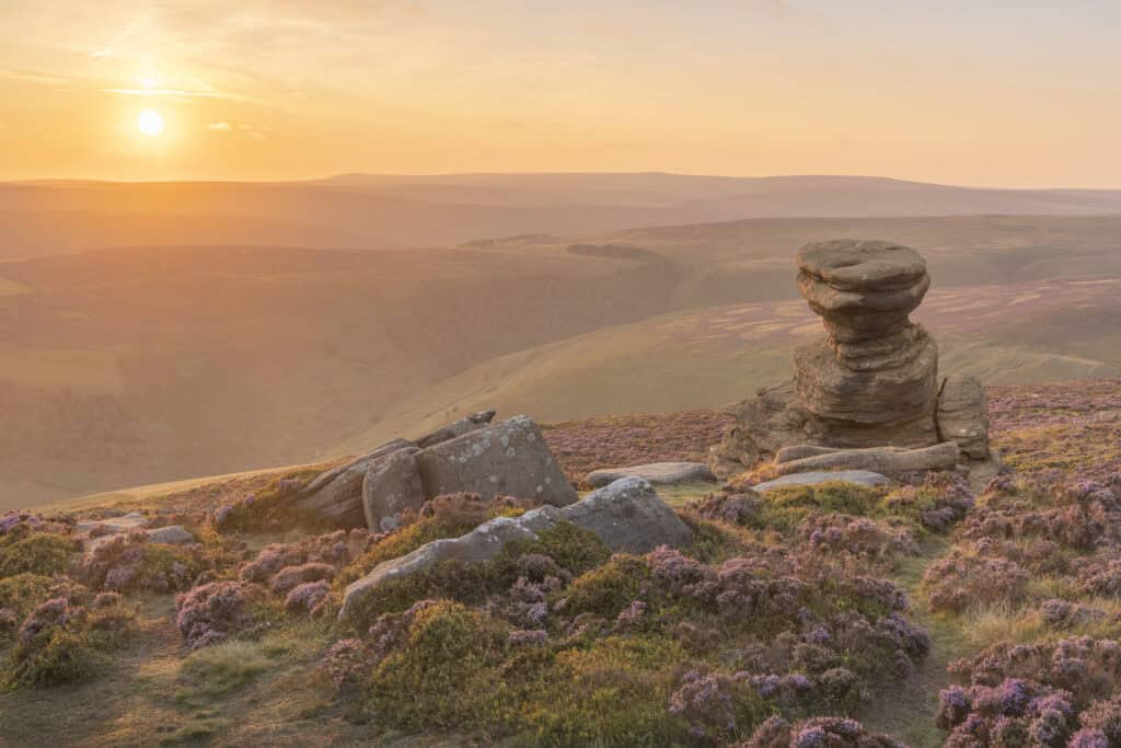 Countryside views at sunset at the Salt Cellar in the Peak District