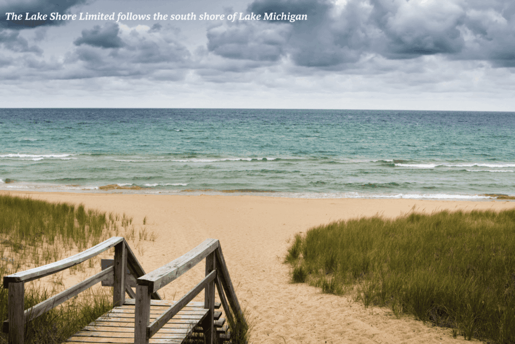 Steps down to Lake Michigan on a cloudy day - best train rides in the USA