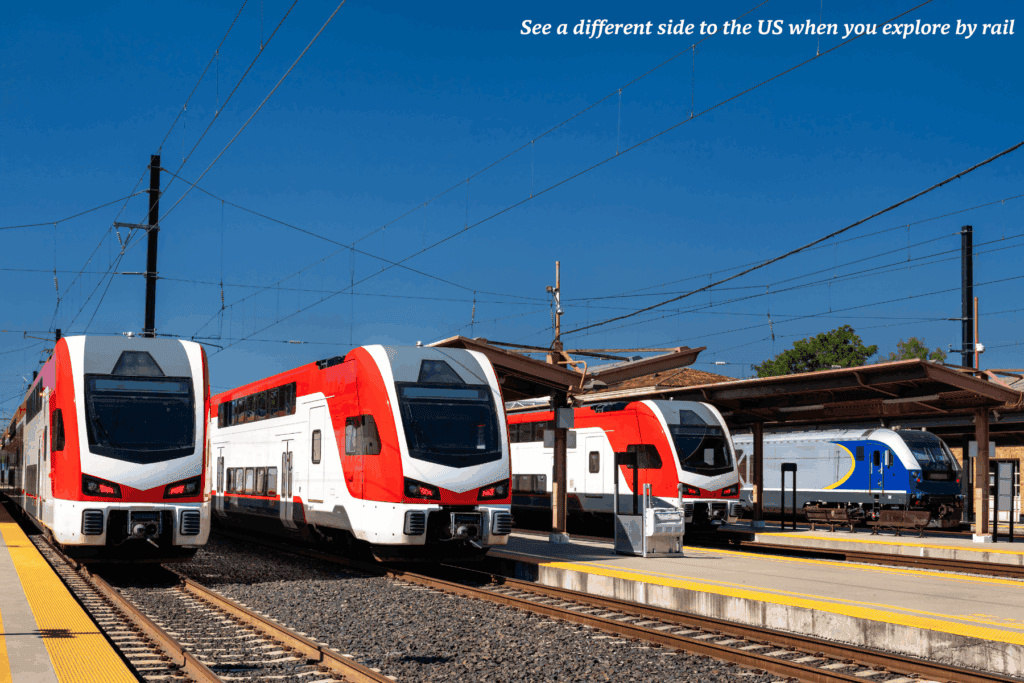 Trains in the station in San Jose - best train rides in the USA