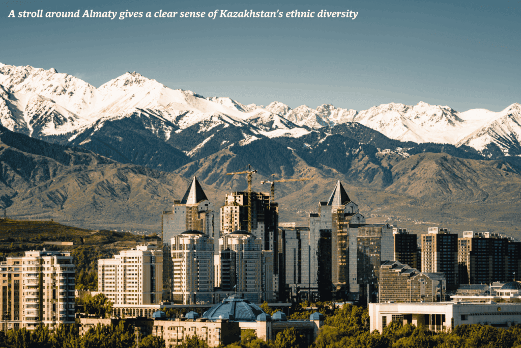 Snow capped mountains above Almaty in Kazakhstan