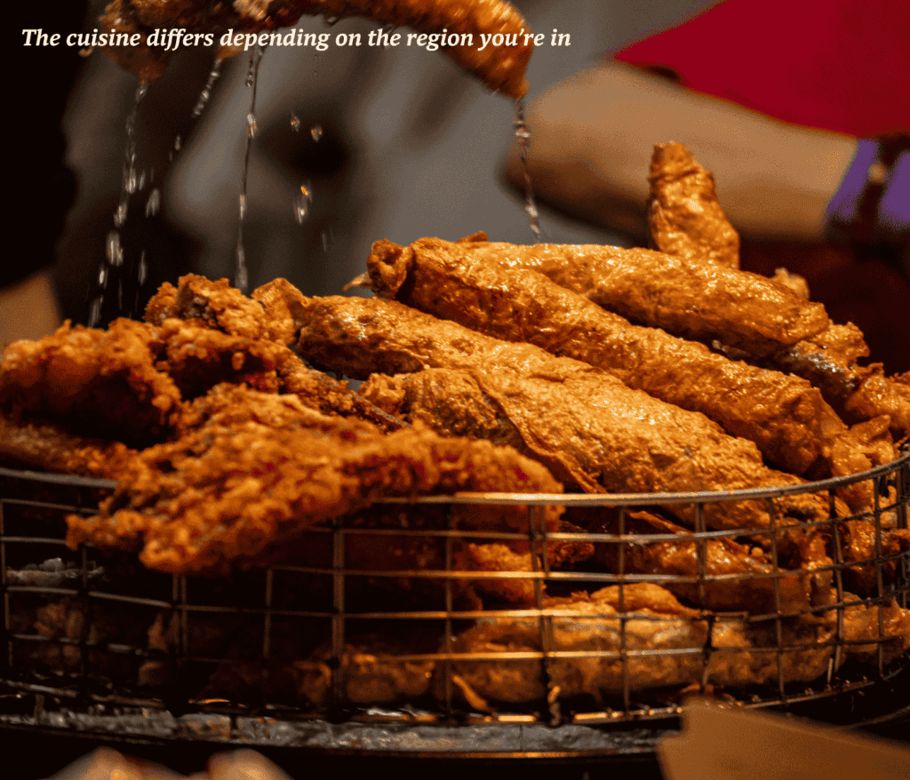 Basket of fried meats at a night market in Taiwan