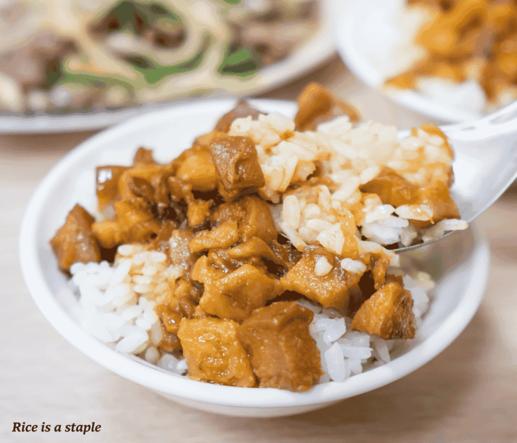 Small bowl of braised pork belly on rice - what to eat and drink in Taiwan