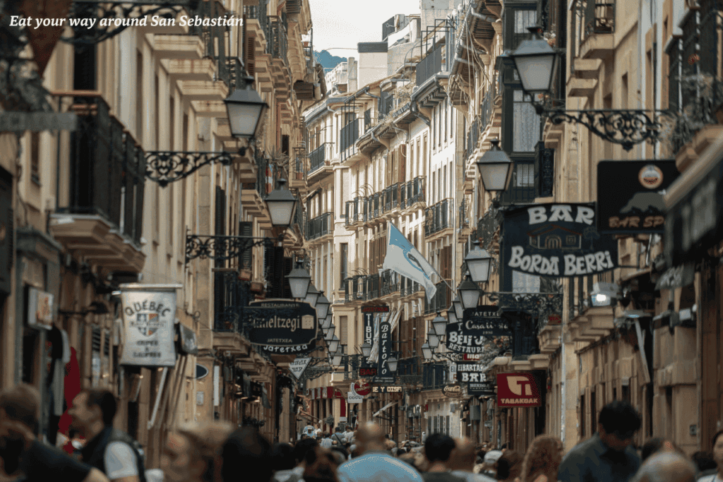 Busy street in San Sebastian, Spain