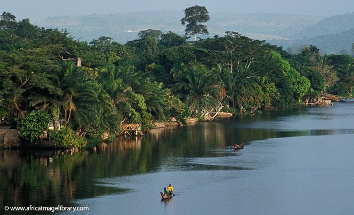Boat on the Vola River in Ghana